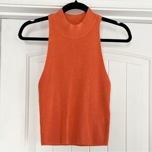 Frame Denim Burnt Orange Tank Top mock neck high neck shirt silk blend XS